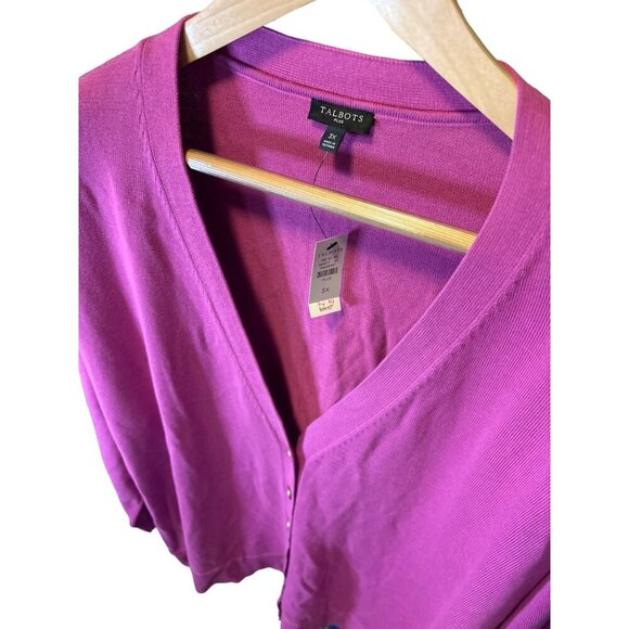 Talbots NWT Plus Pink Long Sleeve V-Neck Button Up Knit Cardigan SZ 3XL - Picture 4 of 8